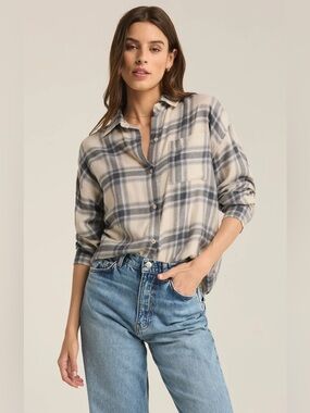 NWT Z Supply River Plaid Button Up Flannel Shirt Thunder Cloud Small